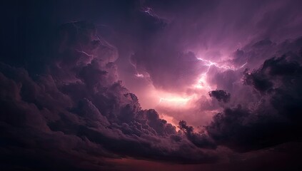 Purple storm clouds with vibrant lightning