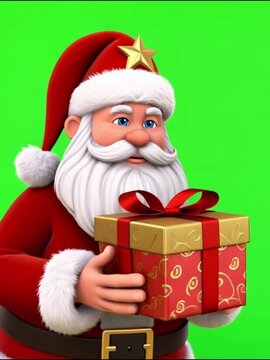 3D Santa Holding Christmas Gift on Green Screen &ndash; Holiday Promo Asset