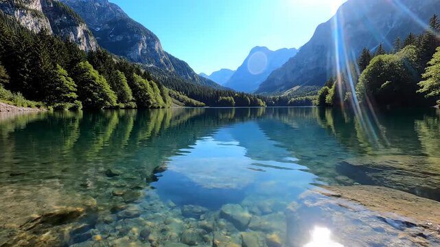 Mountain lake landscape tranquil waters sunny day