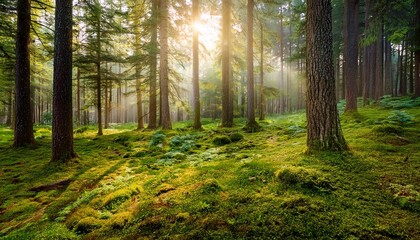 Obraz premium Enchanted Pine Forest Wallpaper Background 005
