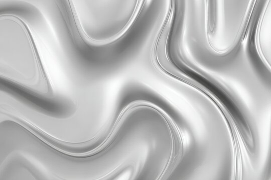 Abstract silver wave pattern showcasing fluid dynamics and reflections in a smooth surface