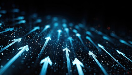 Abstract blue glowing upward arrows digital stream