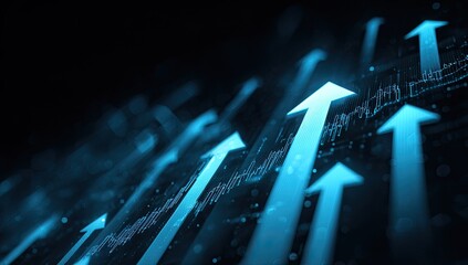 Abstract glowing blue arrows digital growth chart