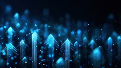 Abstract glowing blue arrows rising upward