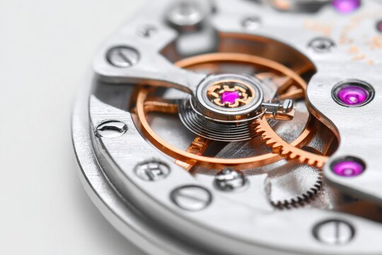 Close-up of intricate watch movement showcasing gears, jewels, and craftsmanship details