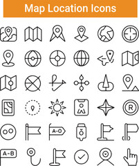 Location pin map line icon set. Compass, map, distance, direction minimal vector illustration.
