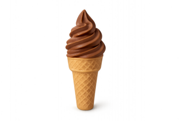 Chocolate soft serve ice cream in a waffle cone. Sweet summer dessert. Isolated on transparent background, png