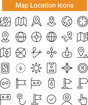 Location pin map line icon set. Compass, map, distance, direction minimal vector illustration.
