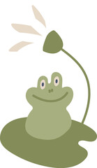 Frog on Lily Pad with Flower