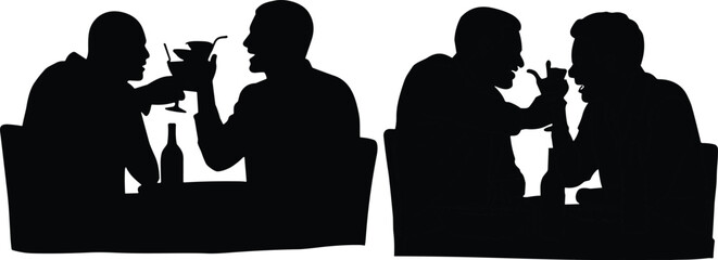 Conversation silhouette illustration, symbolic social interaction and expressive gesture graphics for design and education