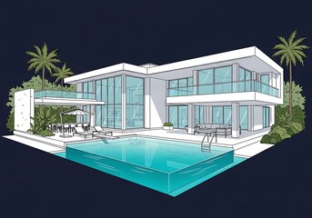 Modern architectural design of luxurious villa with private pool scene