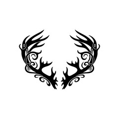 Tribal style black decorative horns with swirls isolated on