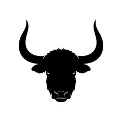 Silhouette of a bull head with large horns isolated on