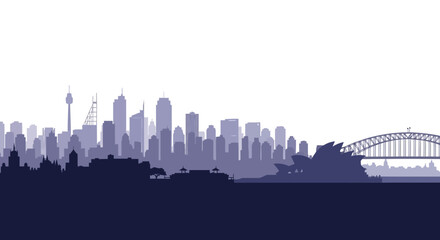 Naklejka premium A vector illustration of the Sydney, Australia city skyline silhouette with its famous landmarks.