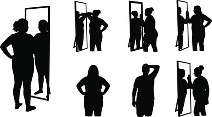 Mirror reflection silhouette illustration, symbolic self-perception and emotional contrast graphics for design and education