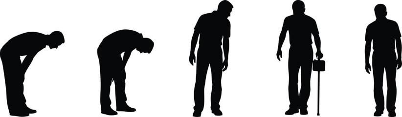 Posture transformation silhouette illustration, symbolic recovery and physical resilience graphics for design and education