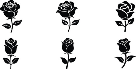 Elegant Floral Silhouettes: A sophisticated collection of black rose silhouettes against a clean background, symbolizing beauty, grace, and timelessness.