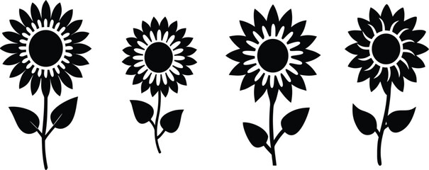Sunflower Silhouettes: A graphic array of stylized sunflowers, capturing their iconic forms and intricate petal arrangements in a striking monochrome.