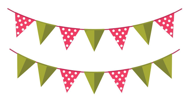 Two Rows of Festive Party Bunting with Red Polka Dots and Green Colors