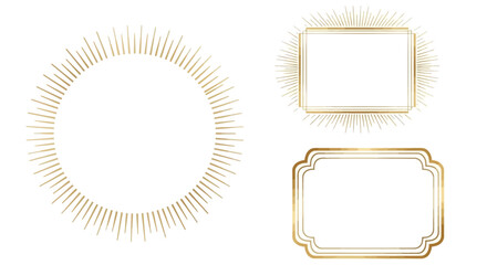 Golden Frames and Sunburst Circle Decorative Elements for Design