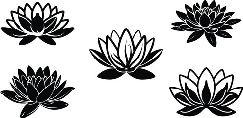 Lotus Collection: A captivating collection of lotus flower silhouettes, each showcasing unique petal arrangements and intricate details, celebrating the elegance and symbolism of these aquatic blooms.