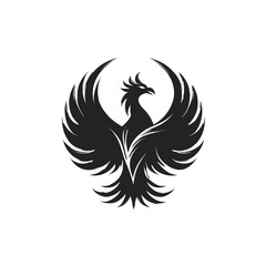 Obraz premium Majestic black phoenix bird symbol with powerful spread wings, modern vector graphic logo icon design, representing strength and freedom.