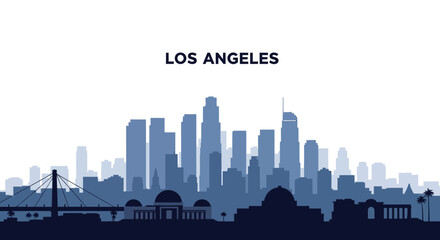 Naklejka premium Los Angeles skyline silhouette with buildings and bridge.