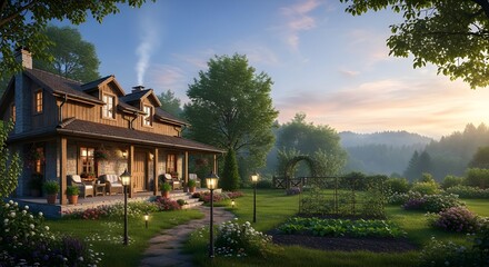 Fototapeta premium Rumah,ladang,kebun, house with a large garden