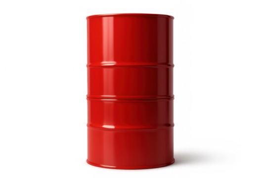 Red oil or chemical barrel providing storage for industrial liquid carrying hydrocarbons or hazardous materials