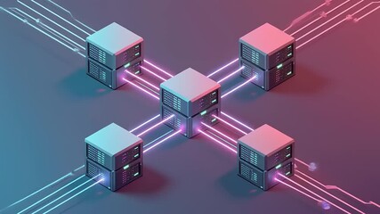 Isometric Server Network and Data Flow - Powered by Adobe