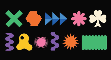 Colorful Geometric Shape Collection on Black Background for Design Projects