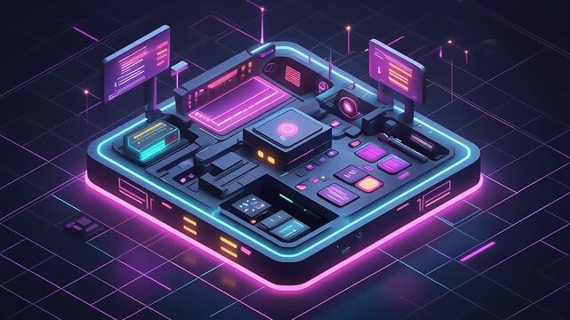 Futuristic Isometric AI Computing Platform