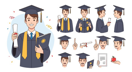 Graduation Celebration Vector Art of a Young Graduate with Diploma and Academic Regalia