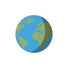 Flat Earth Icon Globe with Shadow and White Background