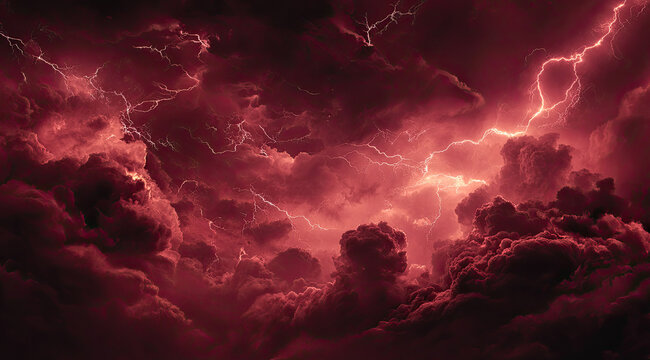 Dramatic Red Storm Clouds with Lightning