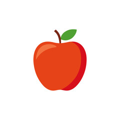 Vibrant Apple Illustration with Stem and Leaf on White