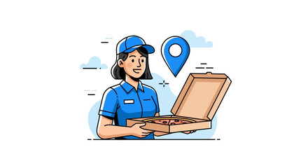 Pizza Delivery Girl with Location Pin Illustration