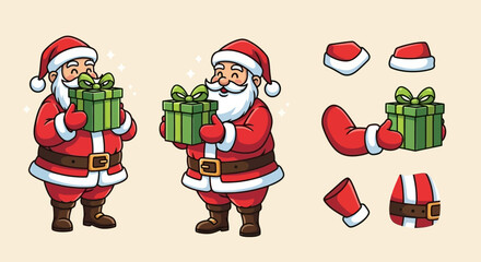 Obraz premium Festive Santa Claus with Gift Illustration for Christmas Holiday Designs