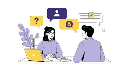 Job Interview Illustration with Questions, Answers, and Candidate Evaluation