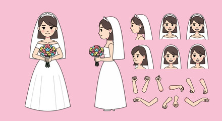 Bride Cartoon Character Construction Kit with Customizable Body Parts