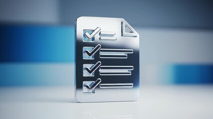 Metallic Checklist Icon Rotating Blue Background Closeup View