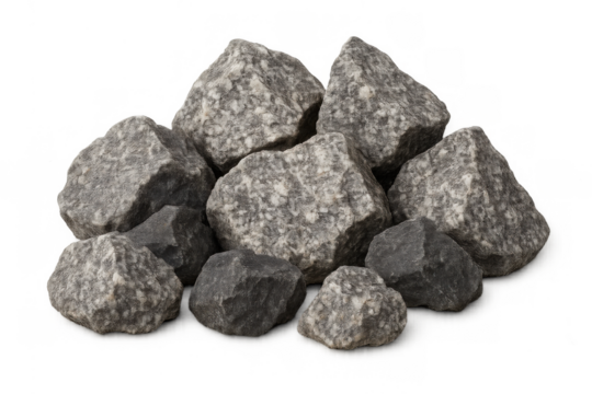Granite rubble pile creating industrial building material and construction aggregate with transparent background