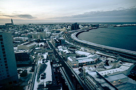 Fototapeta Aerial view of Reykjavik, capital city of Iceland.