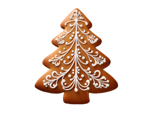 hristmas gingerbread in the shape of a Christmas tree on a clean transparent background PNG