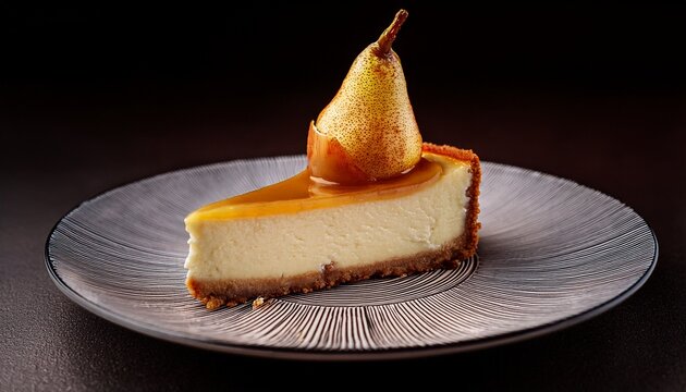 Pear Cheesecake Slice With Velvety Filling And Fresh Pear Topping A Flavorful Dessert For High End Restaurant Menus Bakery Showcases And Luxury Food Photography