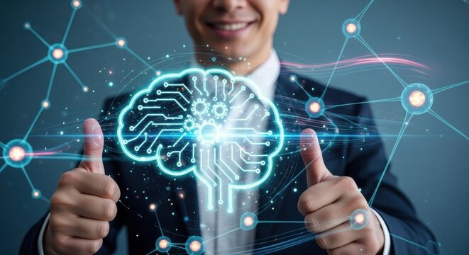 AI Brain Technology with Positive Feedback, Business Success with Artificial Intelligence Concept