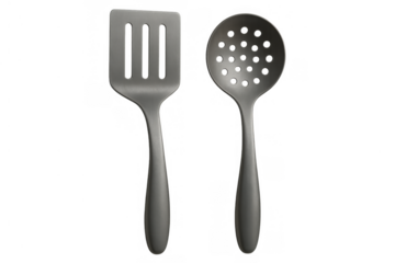 Kitchen spatula and skimmer illustrating cooking tools for culinary preparation, isolated on transparent background