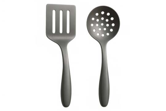 Kitchen spatula and skimmer illustrating cooking tools for culinary preparation, isolated on transparent background