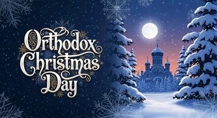 Orthodox Christmas Day Illustration Snowy Russian Church Winter Holiday Greeting Card Backgrounds