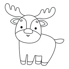 Cute cartoon deer. Coloring page. Isolated white background. Vector illustration